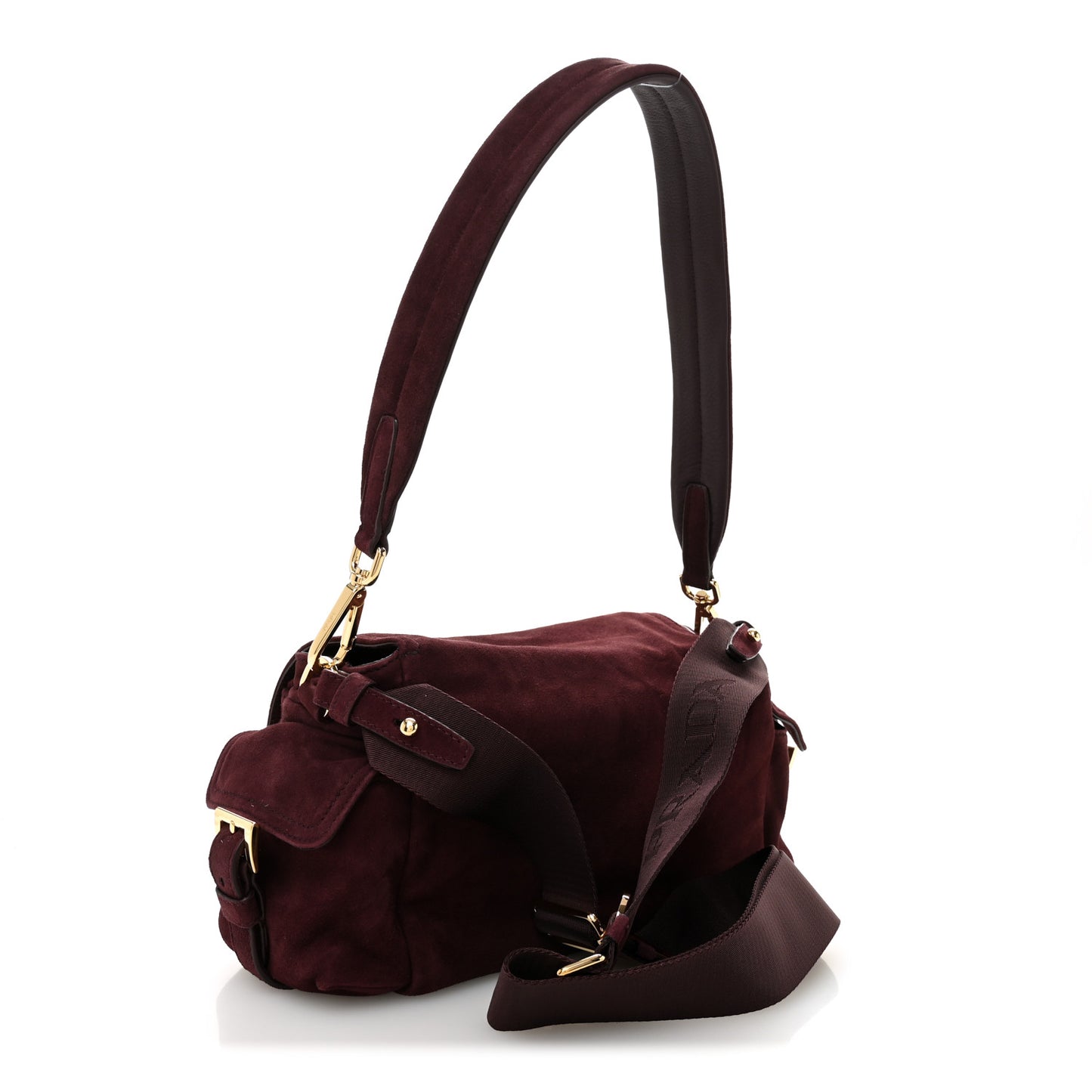 Suede Medium Explore Shoulder Bag Bordeaux