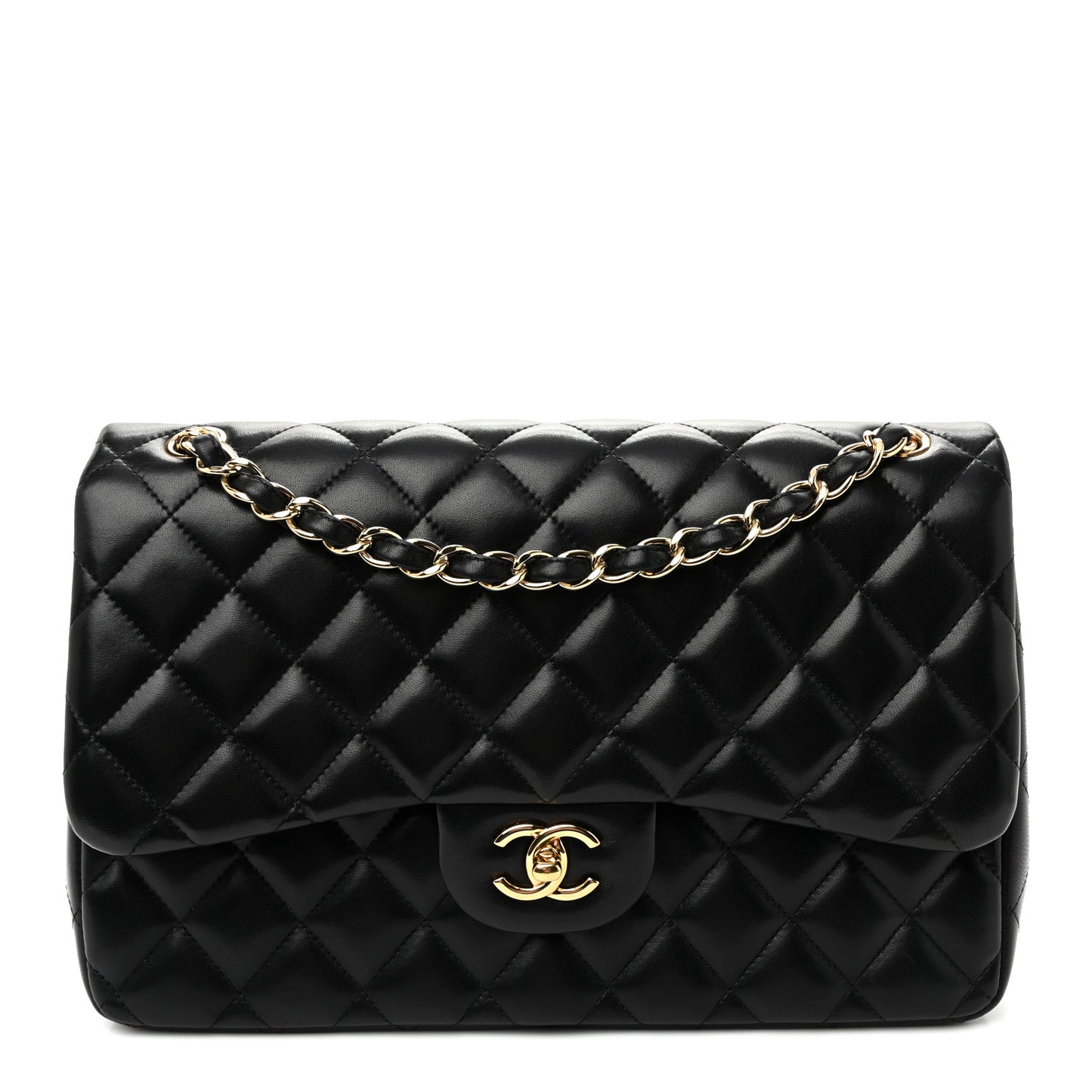 Lambskin Quilted Jumbo Double Flap Black