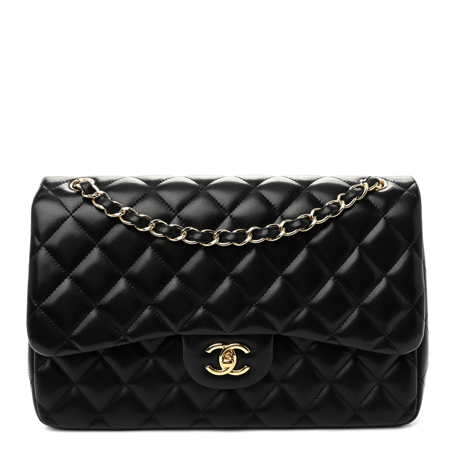 Chanel Lambskin Quilted Jumbo Double Flap Black 1 of 11
