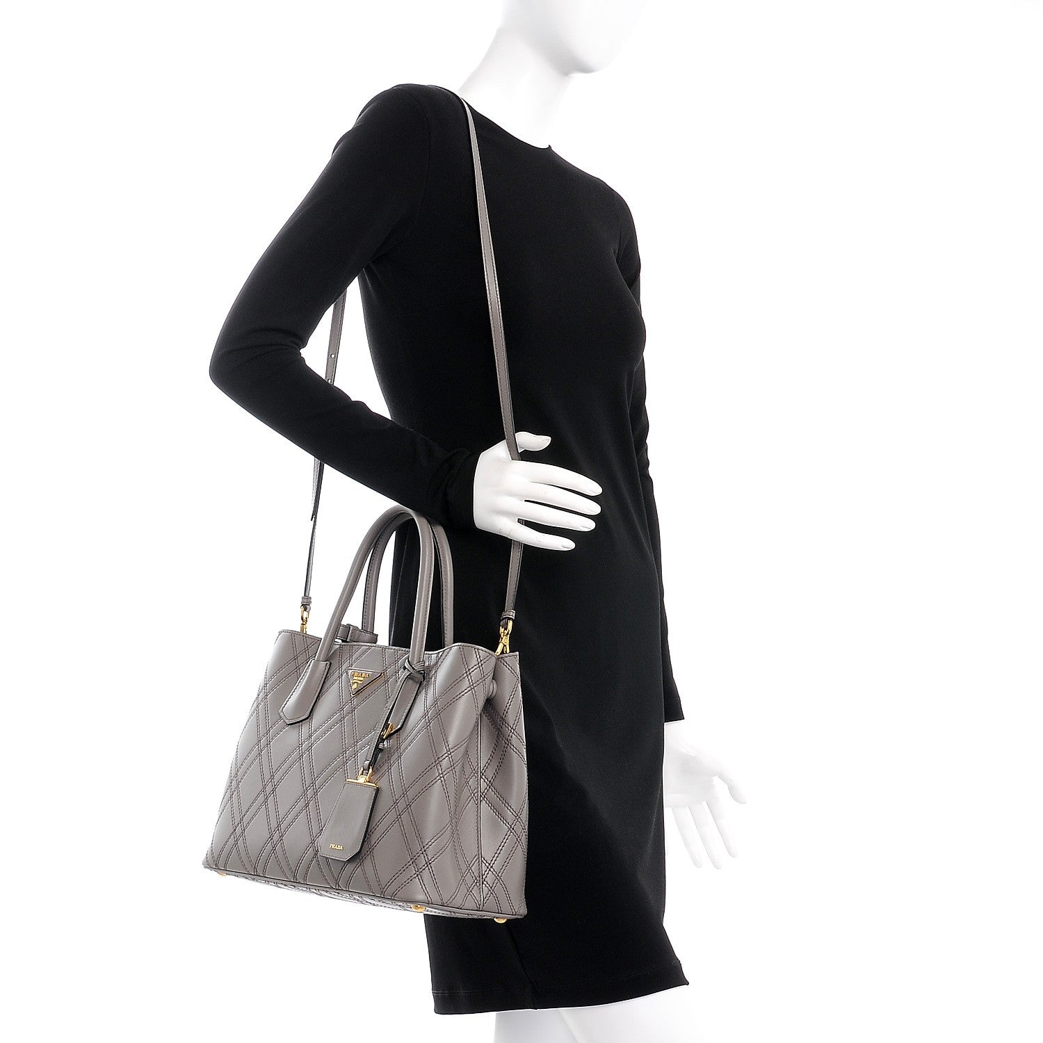 Prada City Calf Quilted Large Double Bag Argilla 2 of 7