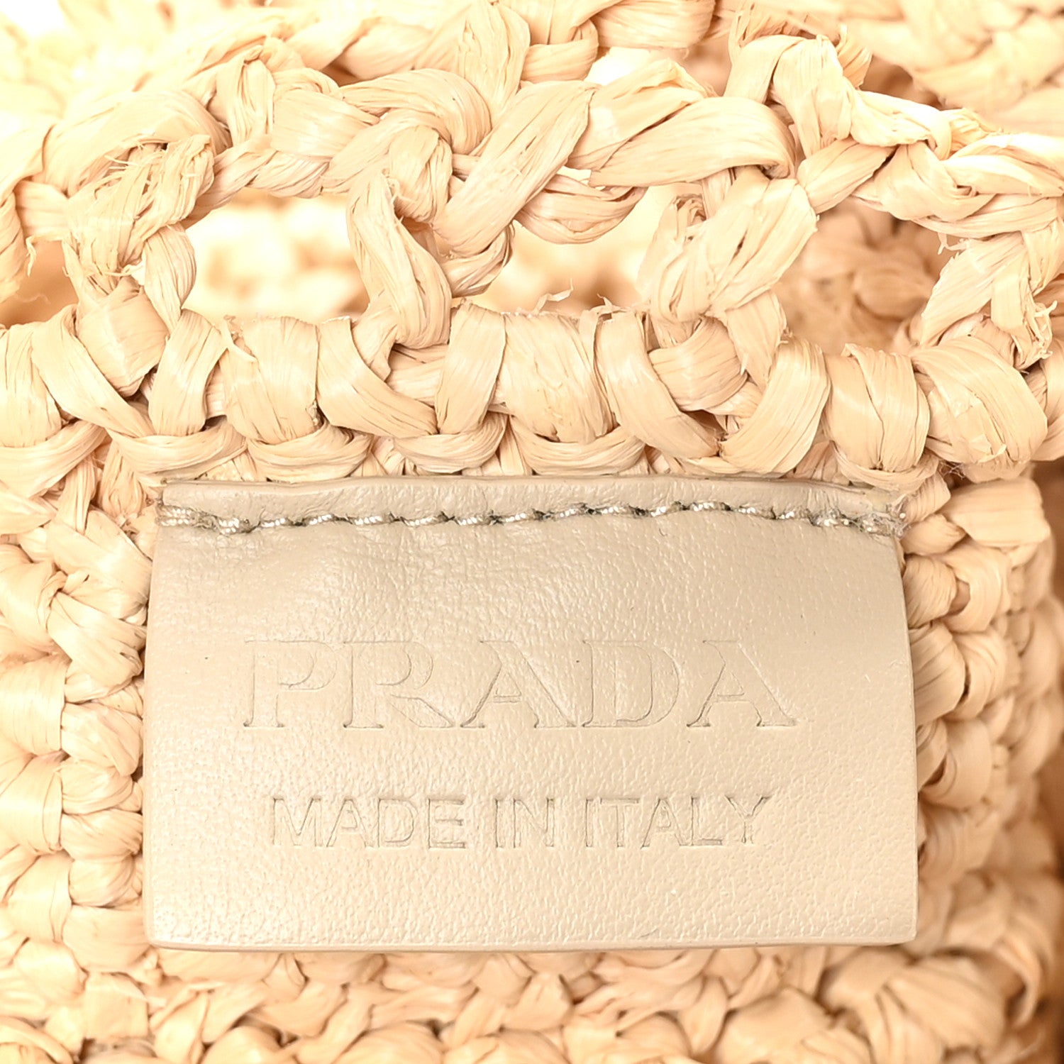 Prada Yarn Raffia Effect Crochet Logo Embroidered Tote Bag Naturale 6 of 9