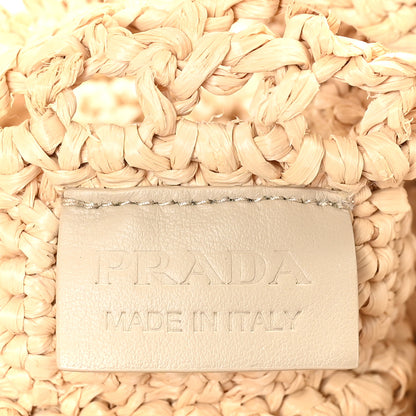 Prada Yarn Raffia Effect Crochet Logo Embroidered Tote Bag Naturale 6 of 9