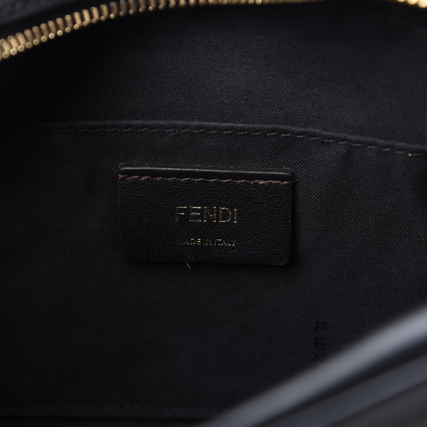 Fendi Glazed Fabric Vitello Century FF 1974 Stamp Patch Camera Case Mogano Panna Black 8 of 10