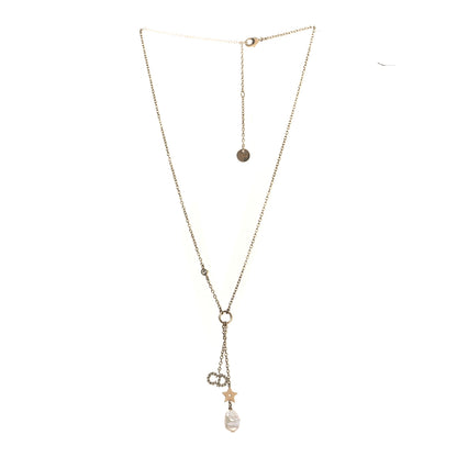 Christian Dior Crystal Pearl CD Shiny-D Tribal Long Necklace Gold 3 of 6