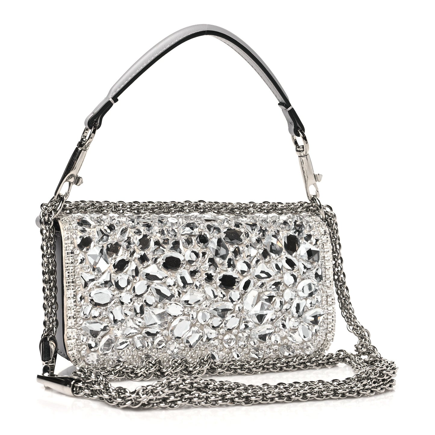 Crystal Nappa Enamel Vlogo Small Loco Shoulder Bag Silver