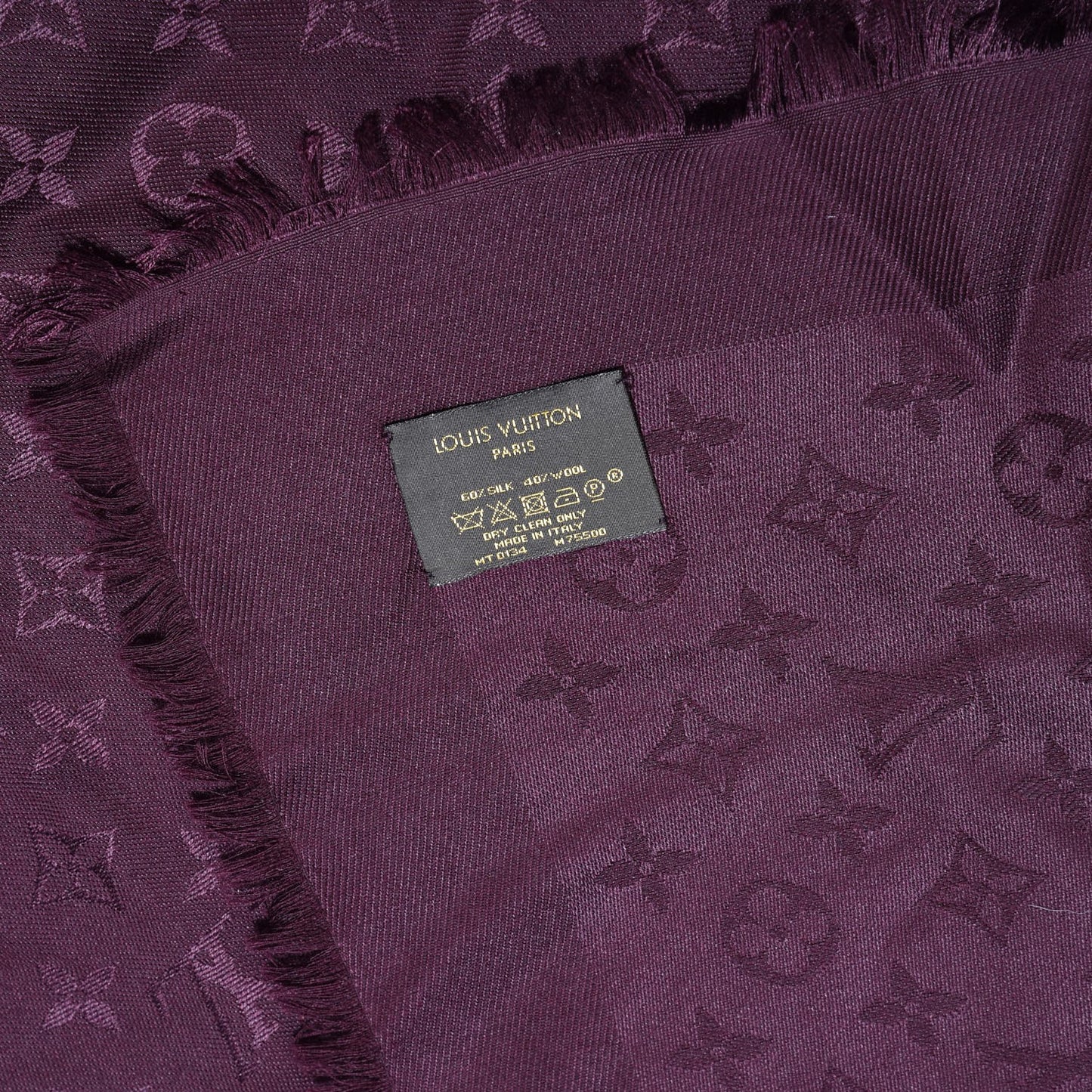 Wool Silk Monogram Shawl Amarante
