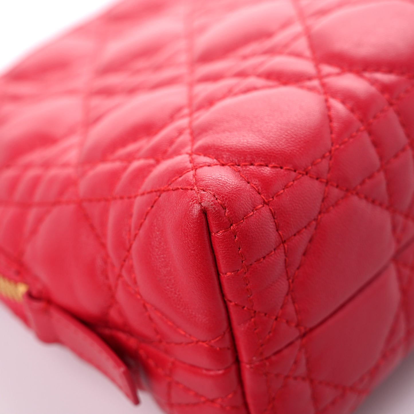 Lambskin Cannage Caro Beauty Pouch Raspberry