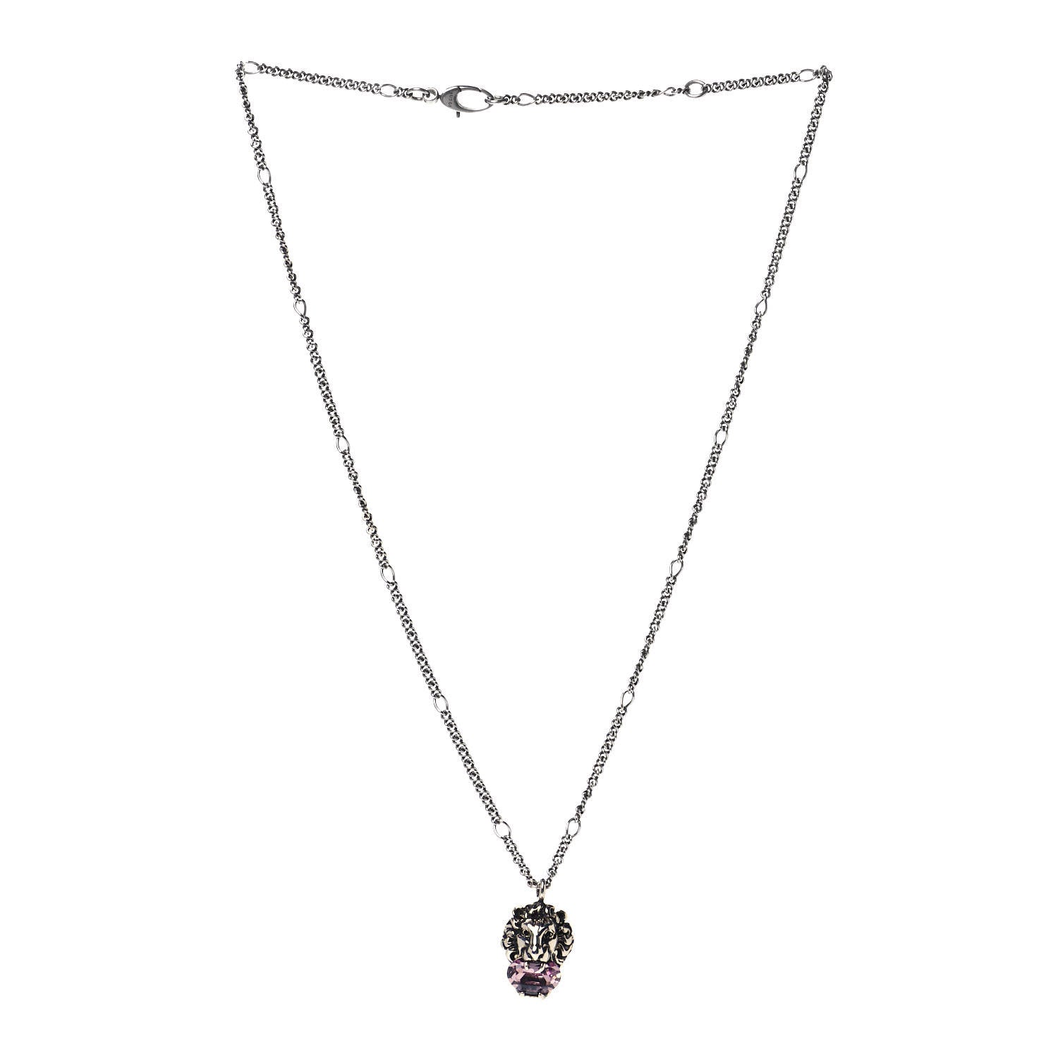 Gucci Metal Swarovski Crystal Lion Head Necklace Silver Purple 3 of 5