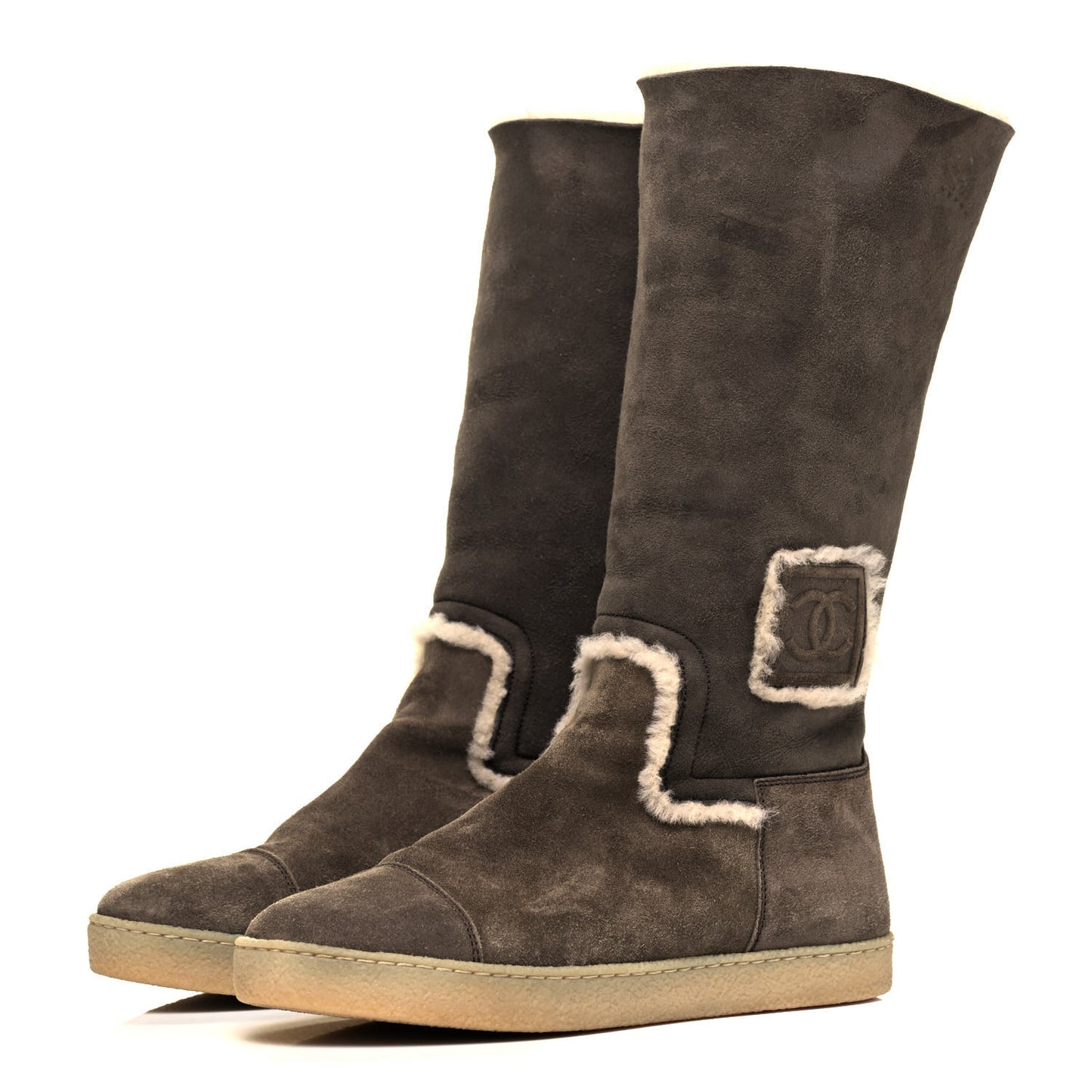 Suede Shearling Boots 39 Brown Beige