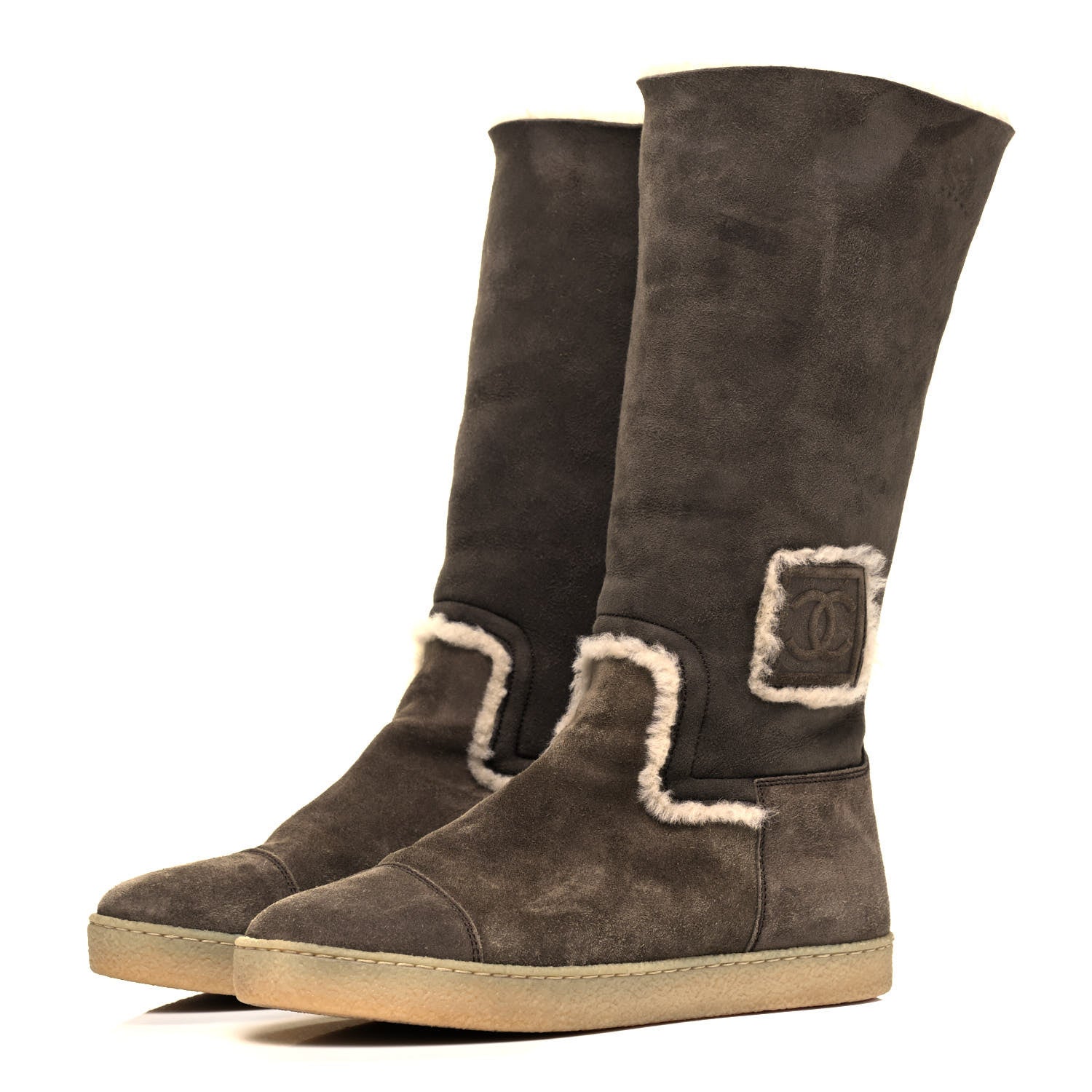 Chanel Suede Shearling Boots 39 Brown Beige 3 of 6