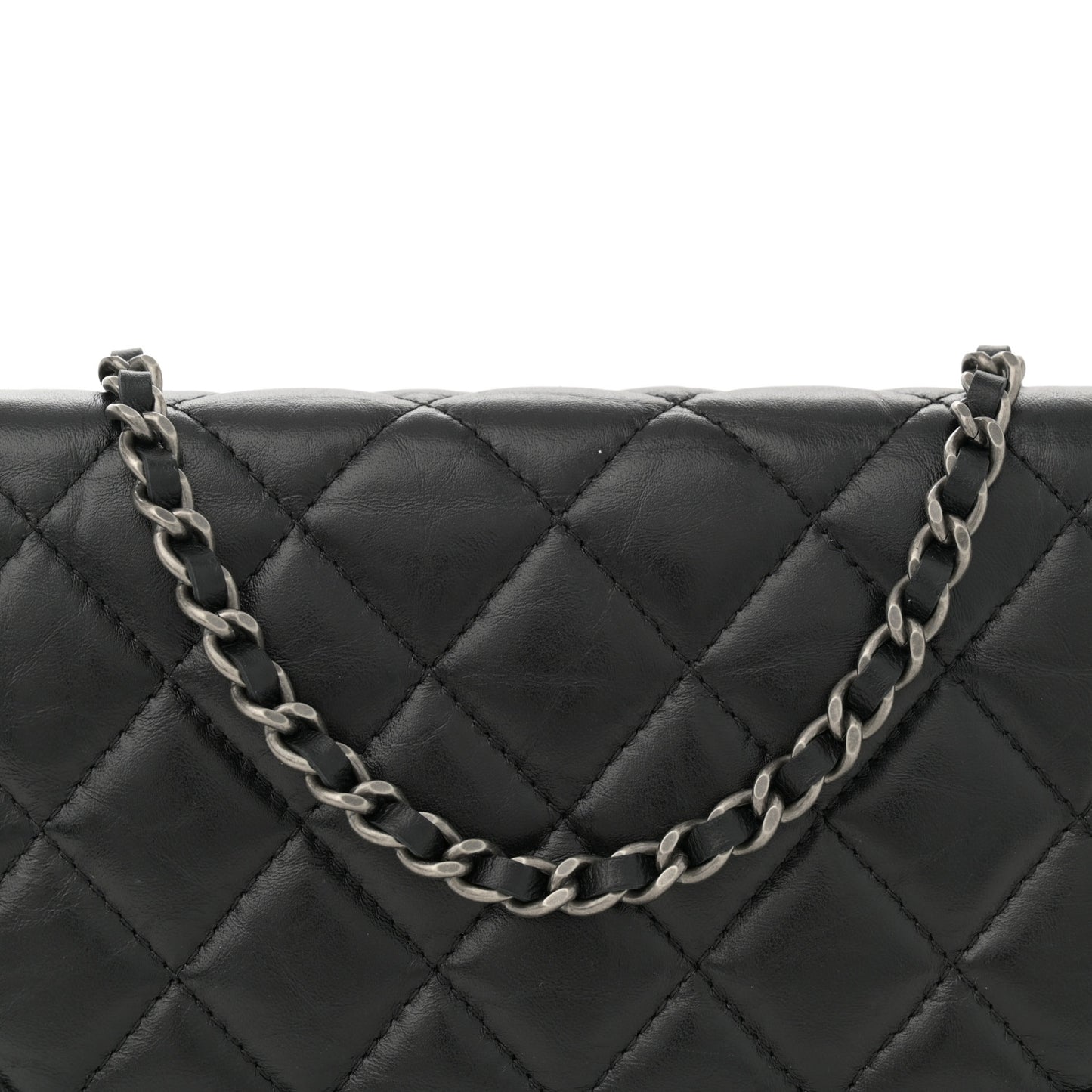 Aged Calfskin Quilted Gabrielle Wallet On Chain WOC Black