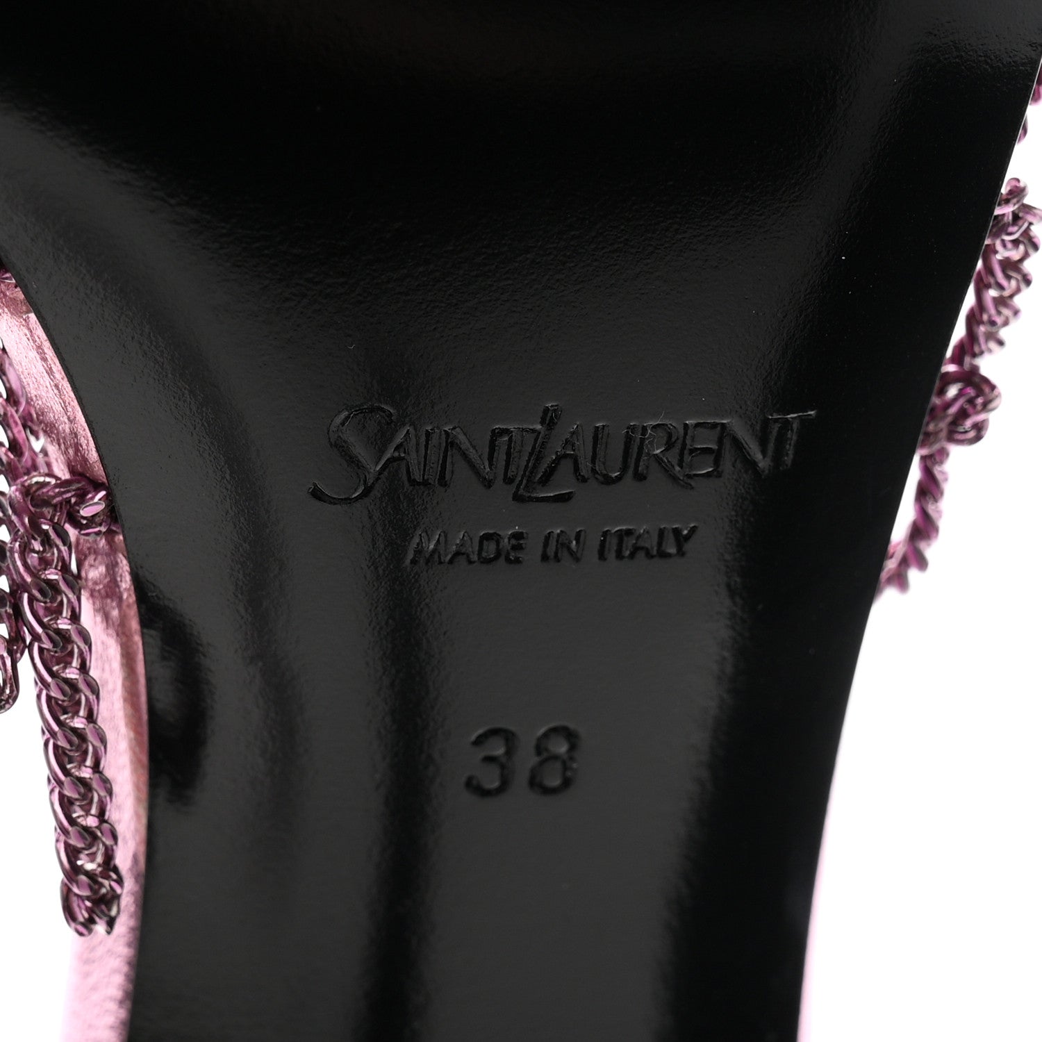 Saint Laurent Metallic Lambskin Chain Babylone 90 Ankle Strap Sandals 38 Bubblegum 7 of 9