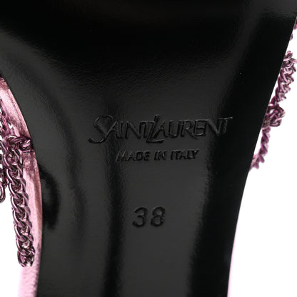Saint Laurent Metallic Lambskin Chain Babylone 90 Ankle Strap Sandals 38 Bubblegum 7 of 9