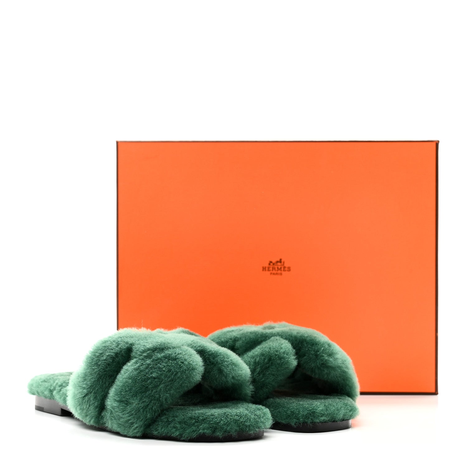 Hermes Woolskin Oran Sandals 37.5 Vert Anglais 10 of 10