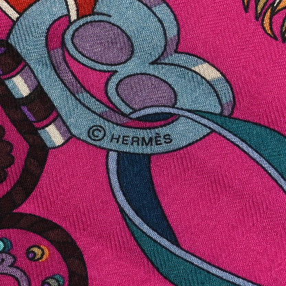 Hermes Cashmere Silk Sous L'Egide De Mars Shawl 140 Rose Vif Canard Prune 2 of 5