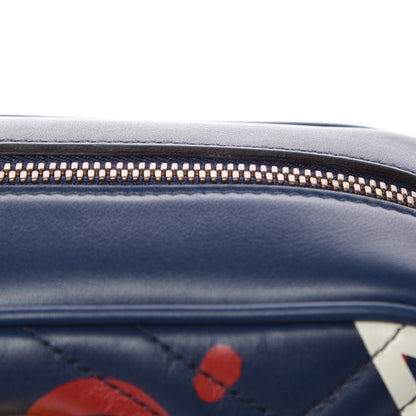 Gucci Calfskin Matelasse GucciGhost Small GG Marmont Chain Shoulder Bag Blue Agata Hibiscus Red 10 of 11