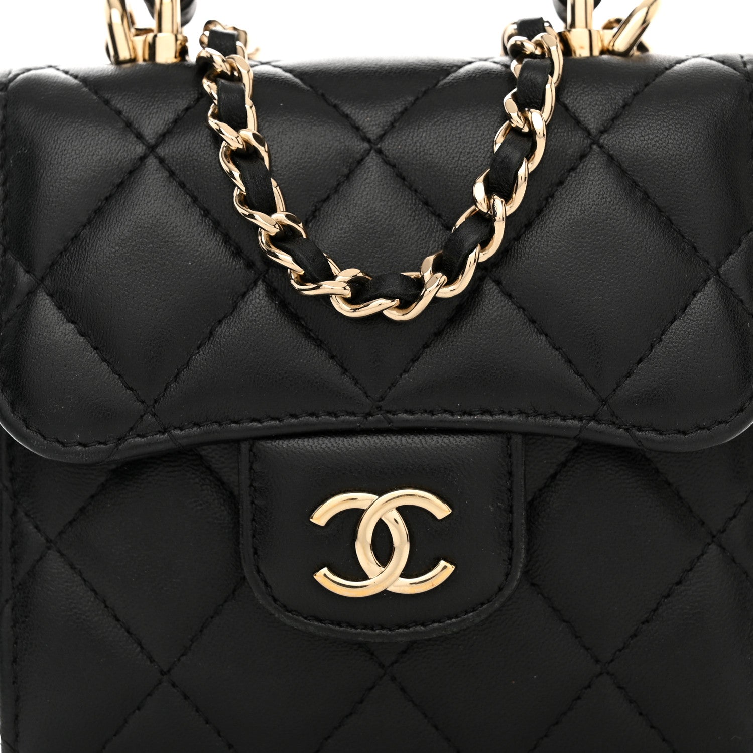 Chanel Lambskin Quilted Top Handle Flap Clutch With Chain Black 8 of 11