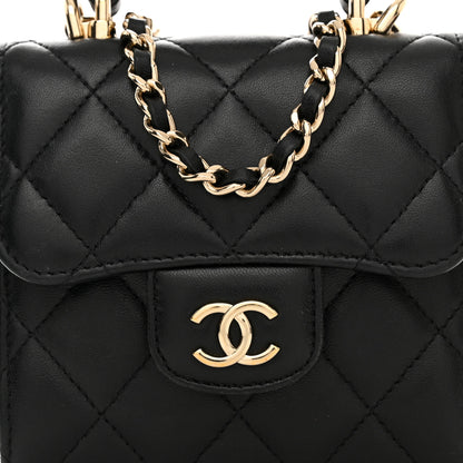 Chanel Lambskin Quilted Top Handle Flap Clutch With Chain Black 8 of 11