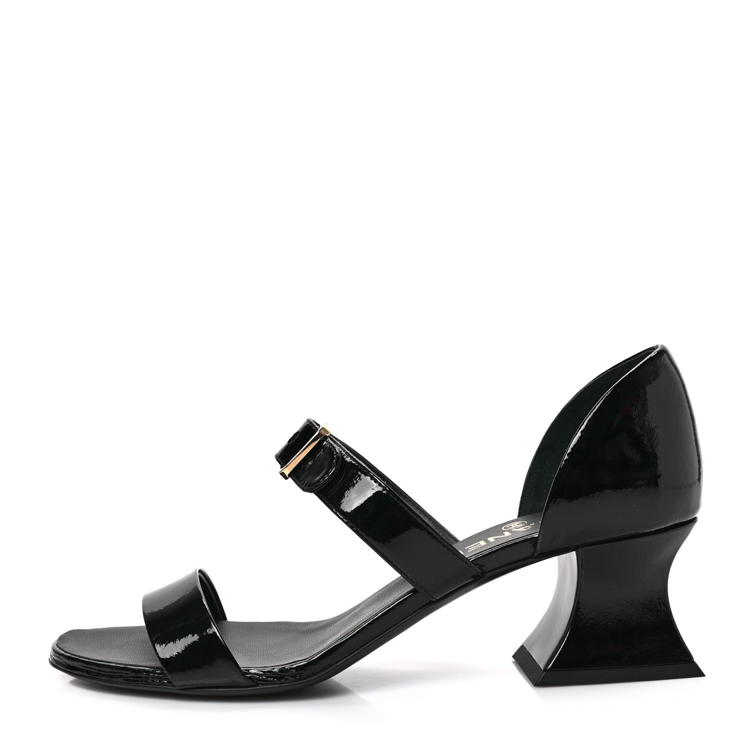 Chanel Patent Goatskin Sandals 38.5 Black 1 of 7