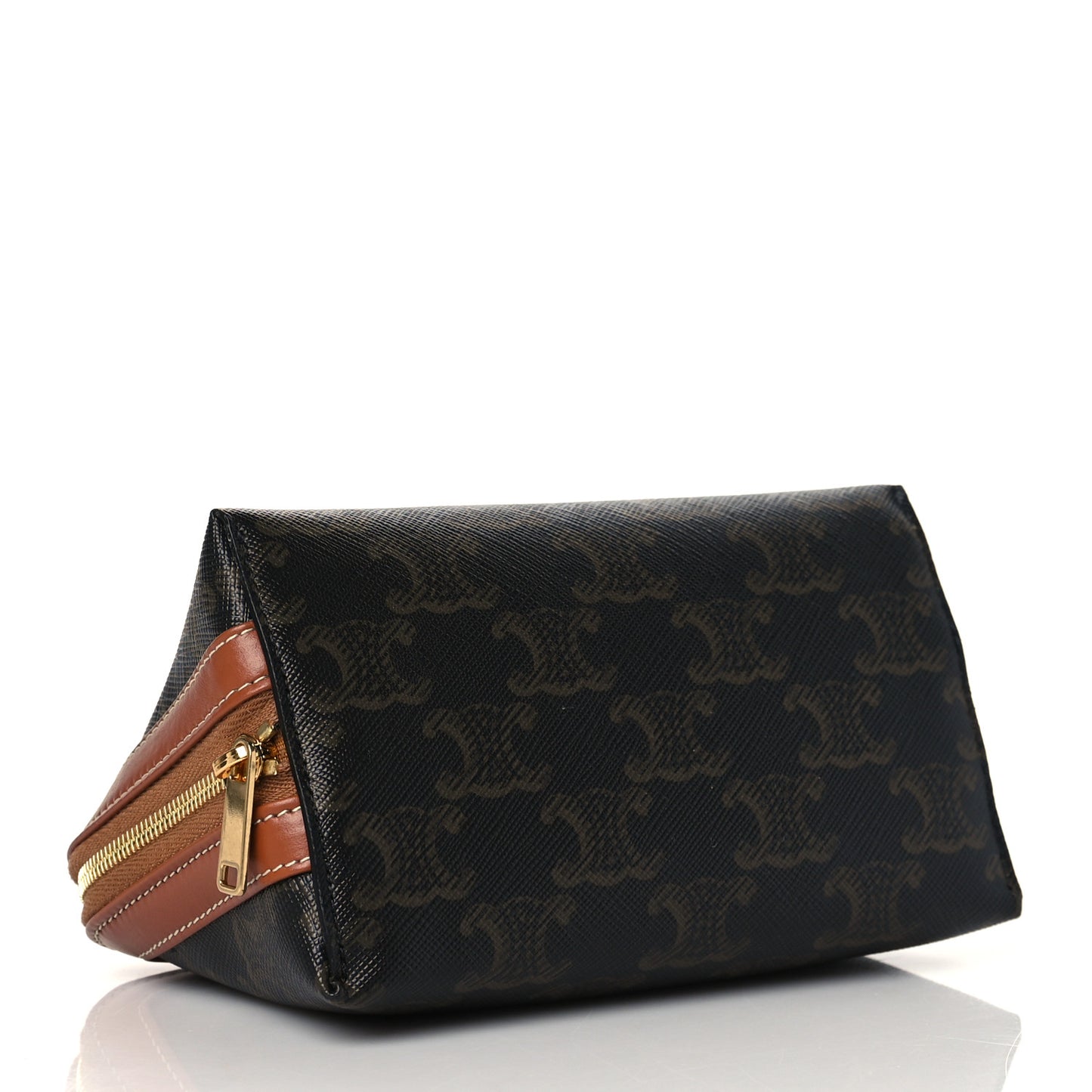 Triomphe Canvas Calfskin Small Cosmetic Pouch Tan
