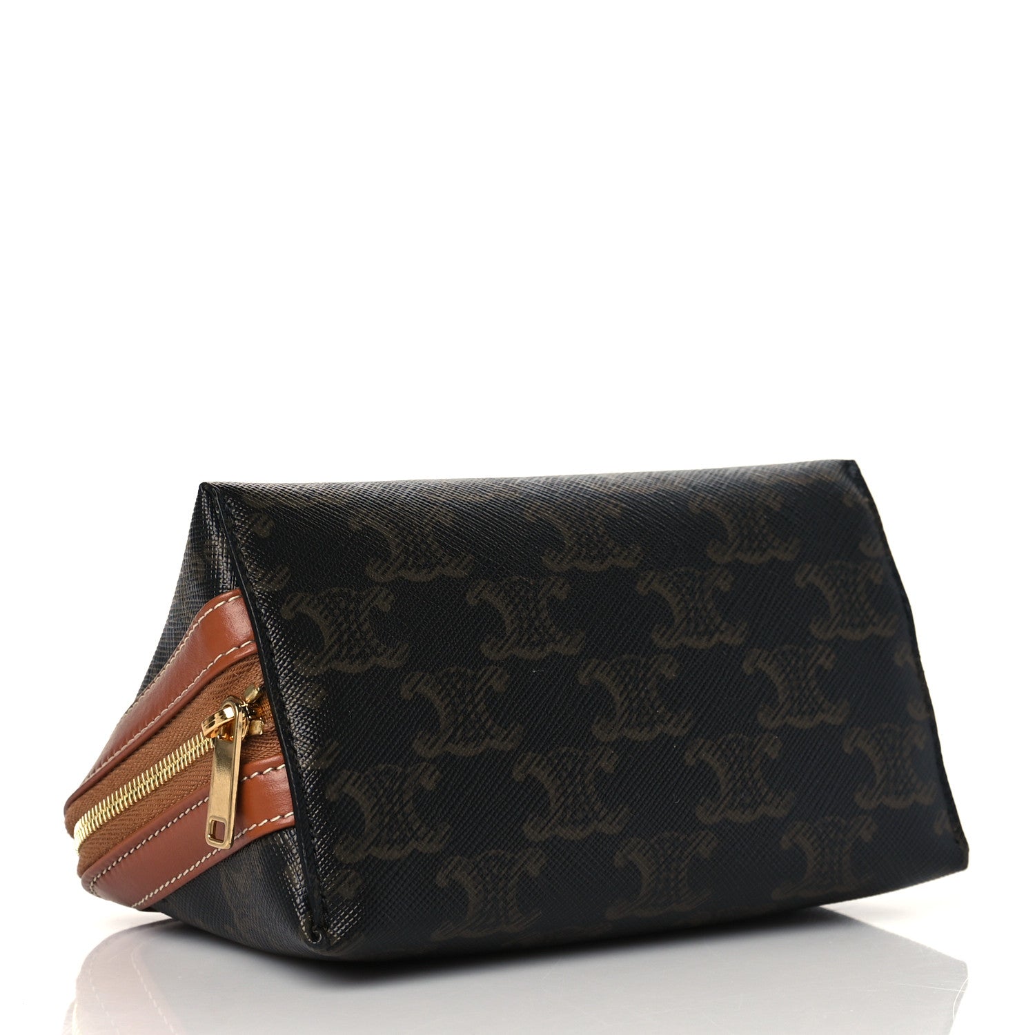 Celine Triomphe Canvas Calfskin Small Cosmetic Pouch Tan 4 of 11