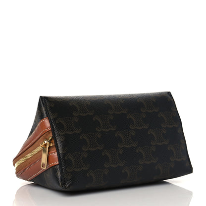 Celine Triomphe Canvas Calfskin Small Cosmetic Pouch Tan 4 of 11