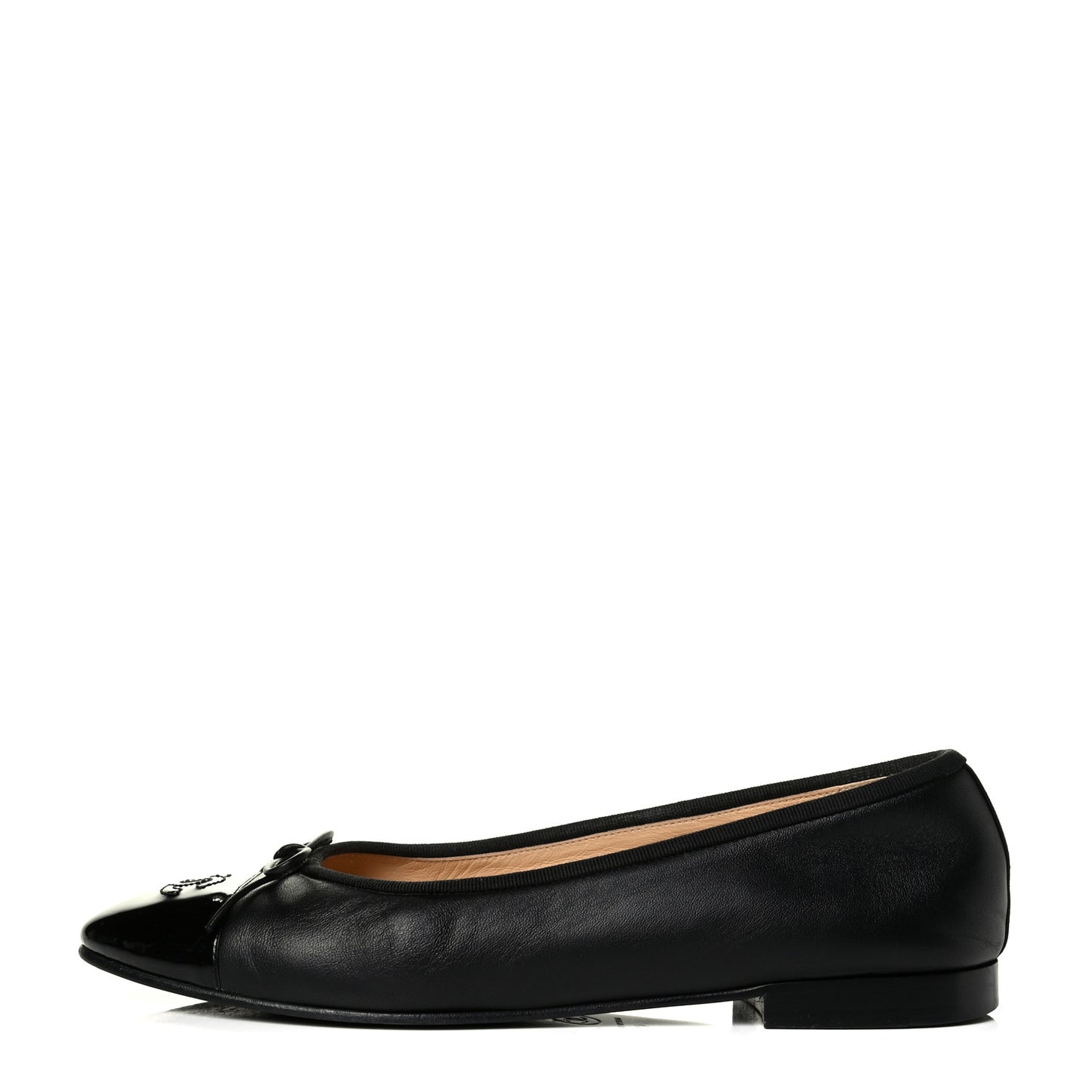 Lambskin Patent Cap Toe Ballerina Flats 41 Black