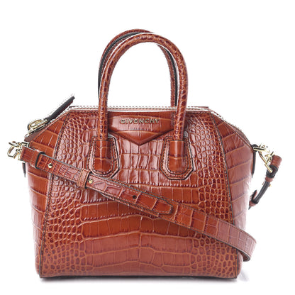 Givenchy Calfskin Crocodile Embossed Mini Antigona Cognac 1 of 9