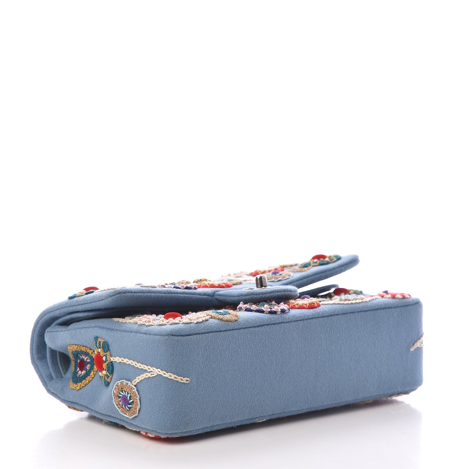 Chanel Felt Flower Embroidered Medium Double Flap Blue Multicolor 4 of 12