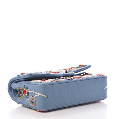 Chanel Felt Flower Embroidered Medium Double Flap Blue Multicolor 4 of 12