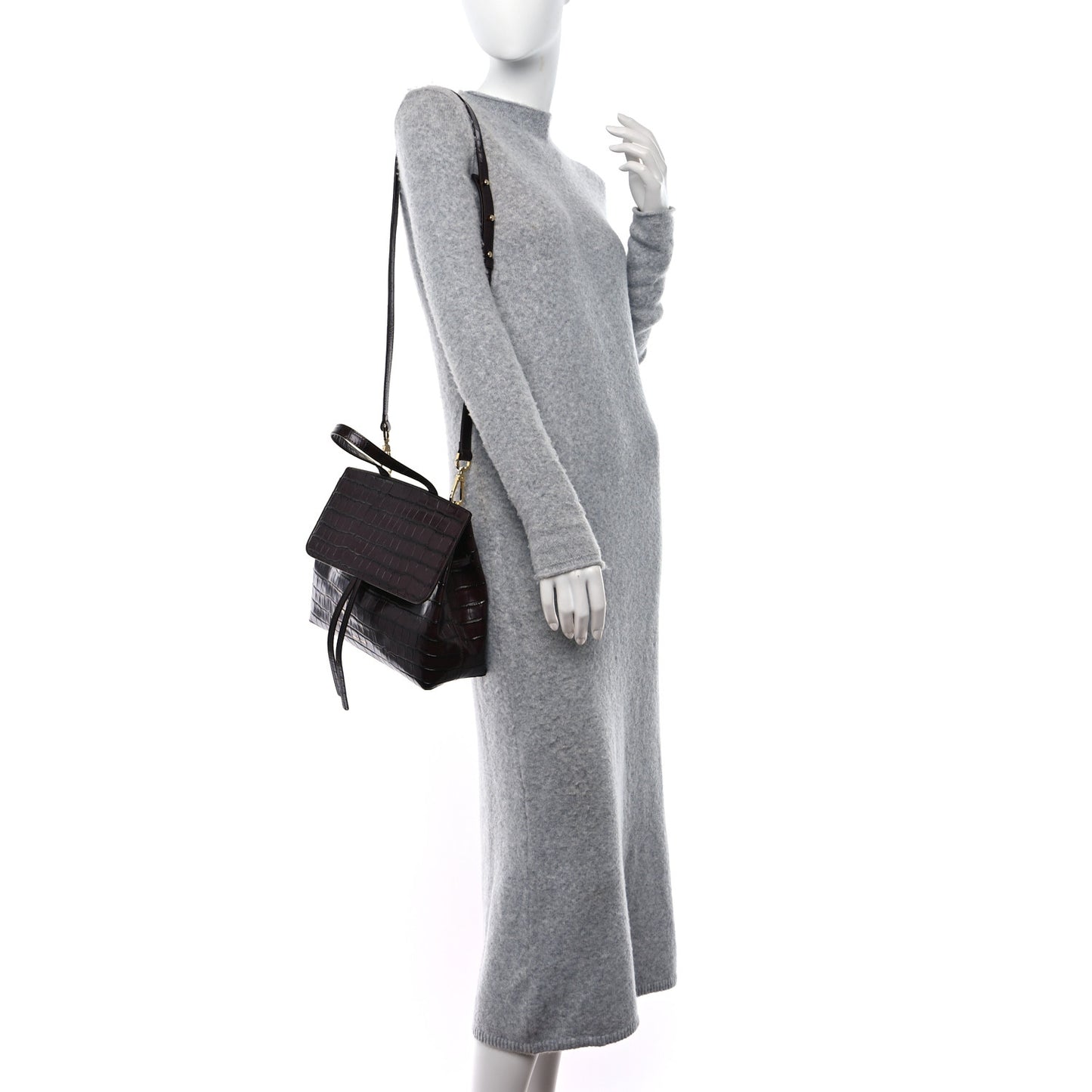 Calfskin Crocodile Embossed Lady Bag Burgundy