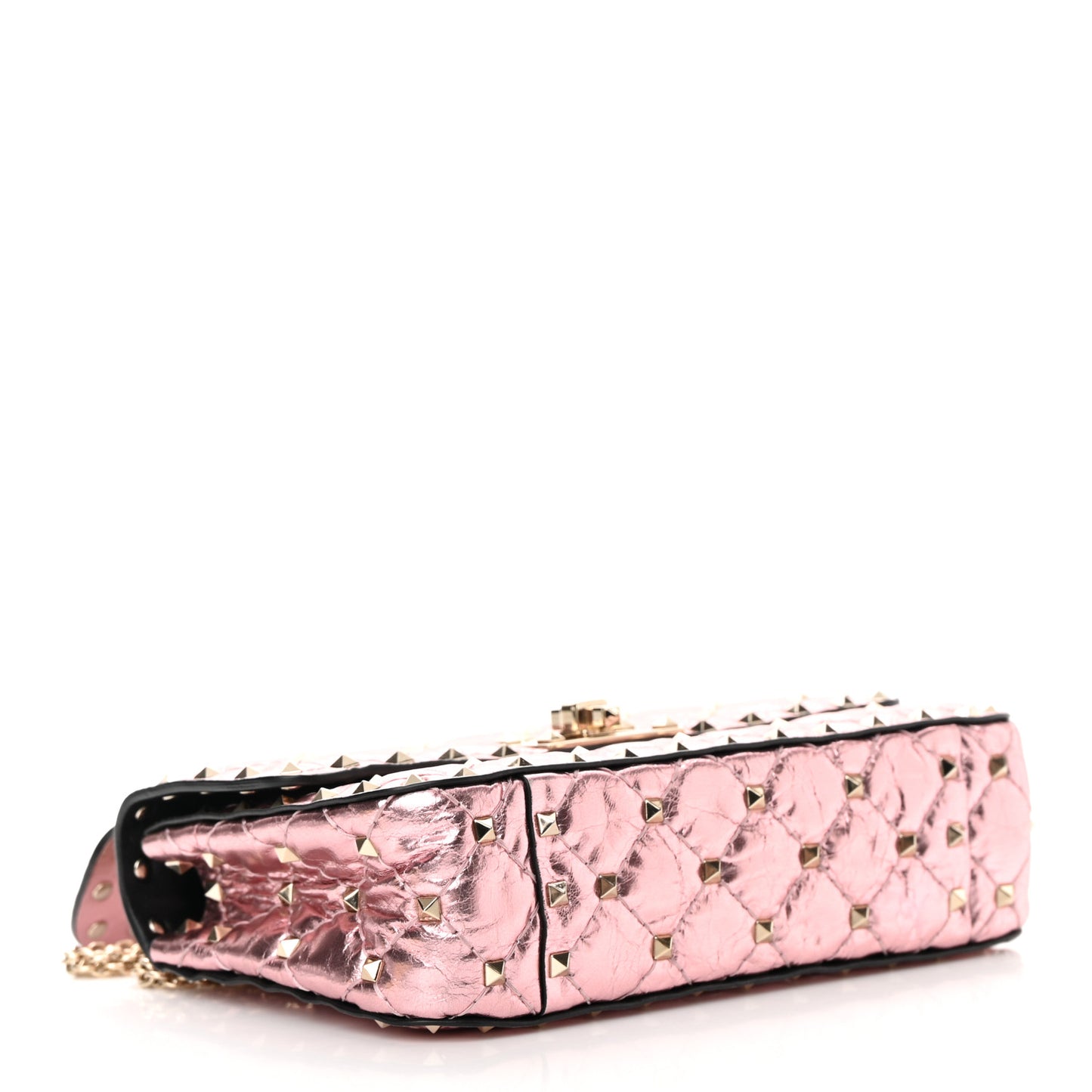 Metallic Wrinkled Lambskin Small Rockstud Spike Shoulder Bag Lipstick