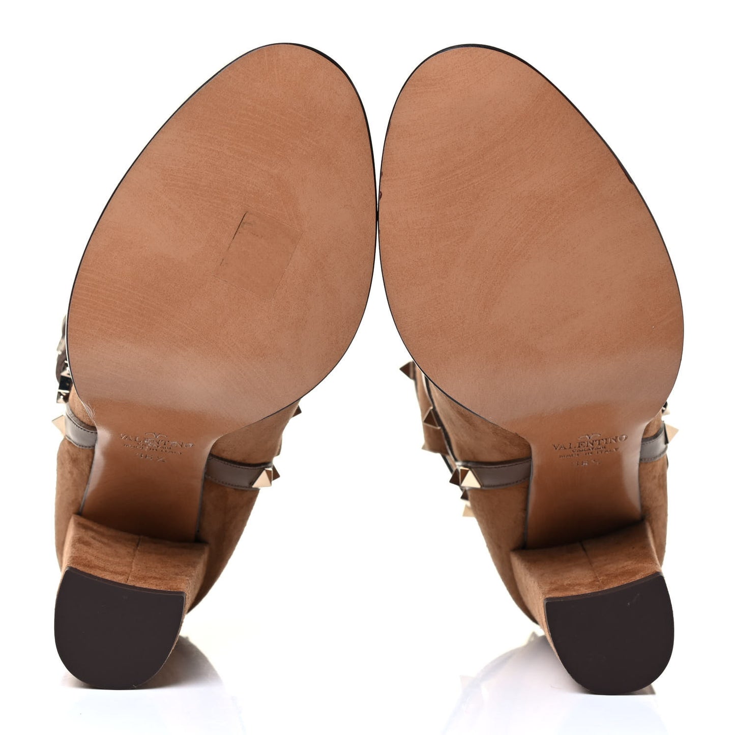Suede Rockstud Double Buckle 100mm Block Heel Ankle Boots 36.5 Nocciola