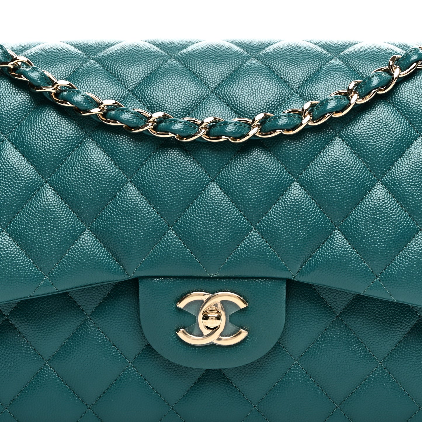 Caviar Quilted Jumbo Double Flap Green