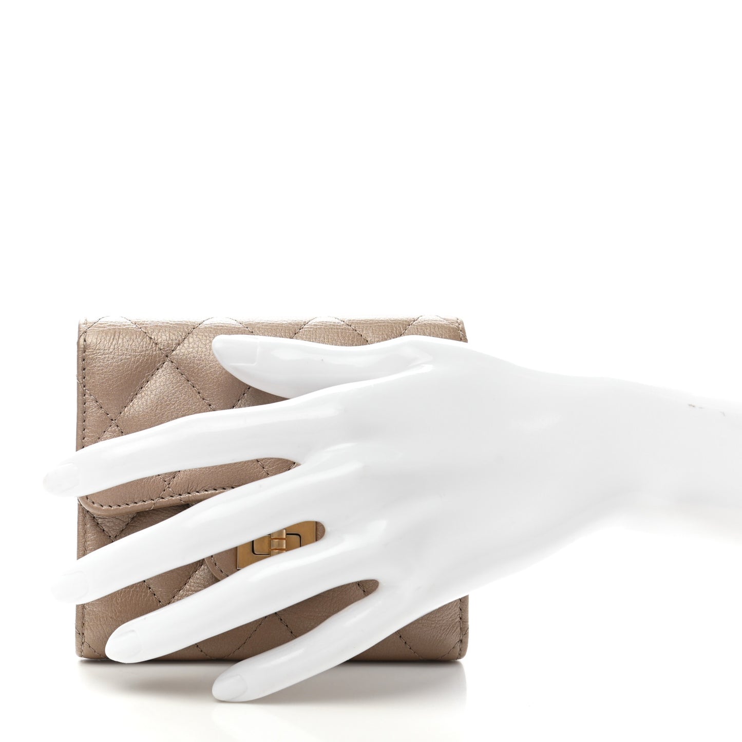 Metallic Calfskin Quilted 2.55 Reissue Compact Flap Wallet Gold