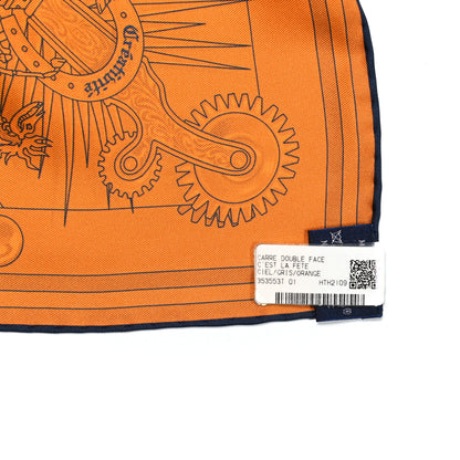 Hermes Silk C'est La Fete Double Face Scarf 90 Ciel Gris Orange 6 of 7