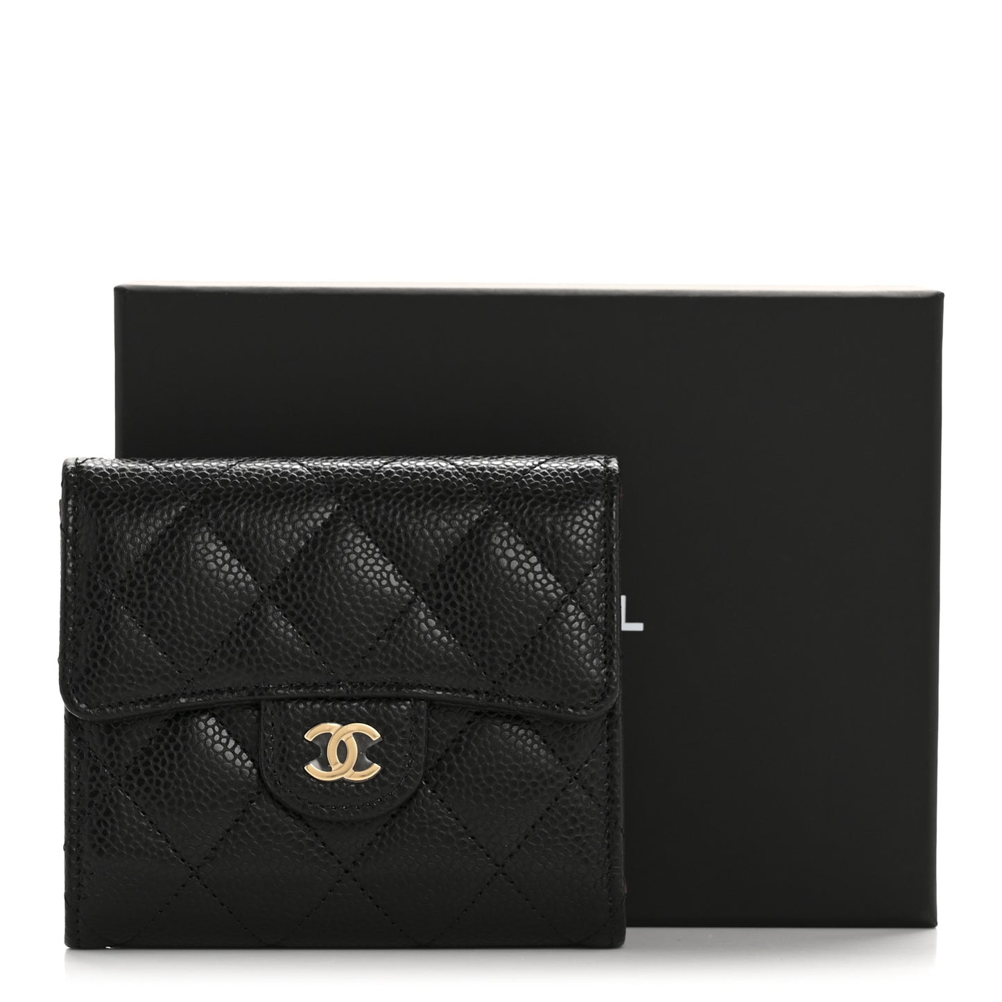Caviar Quilted Compact Flap Wallet Black
