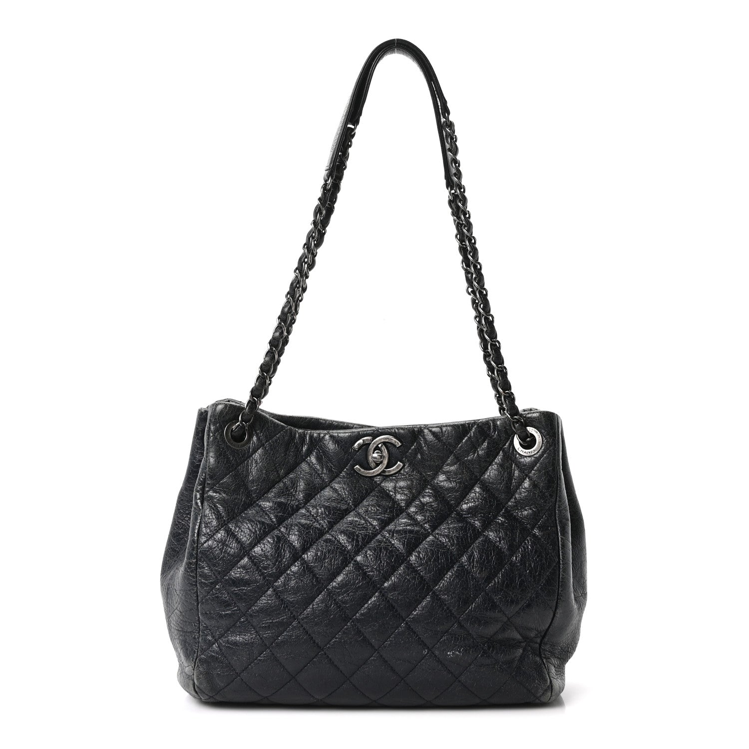 Chanel Glazed Calfskin Quilted Tote Navy 1 of 11