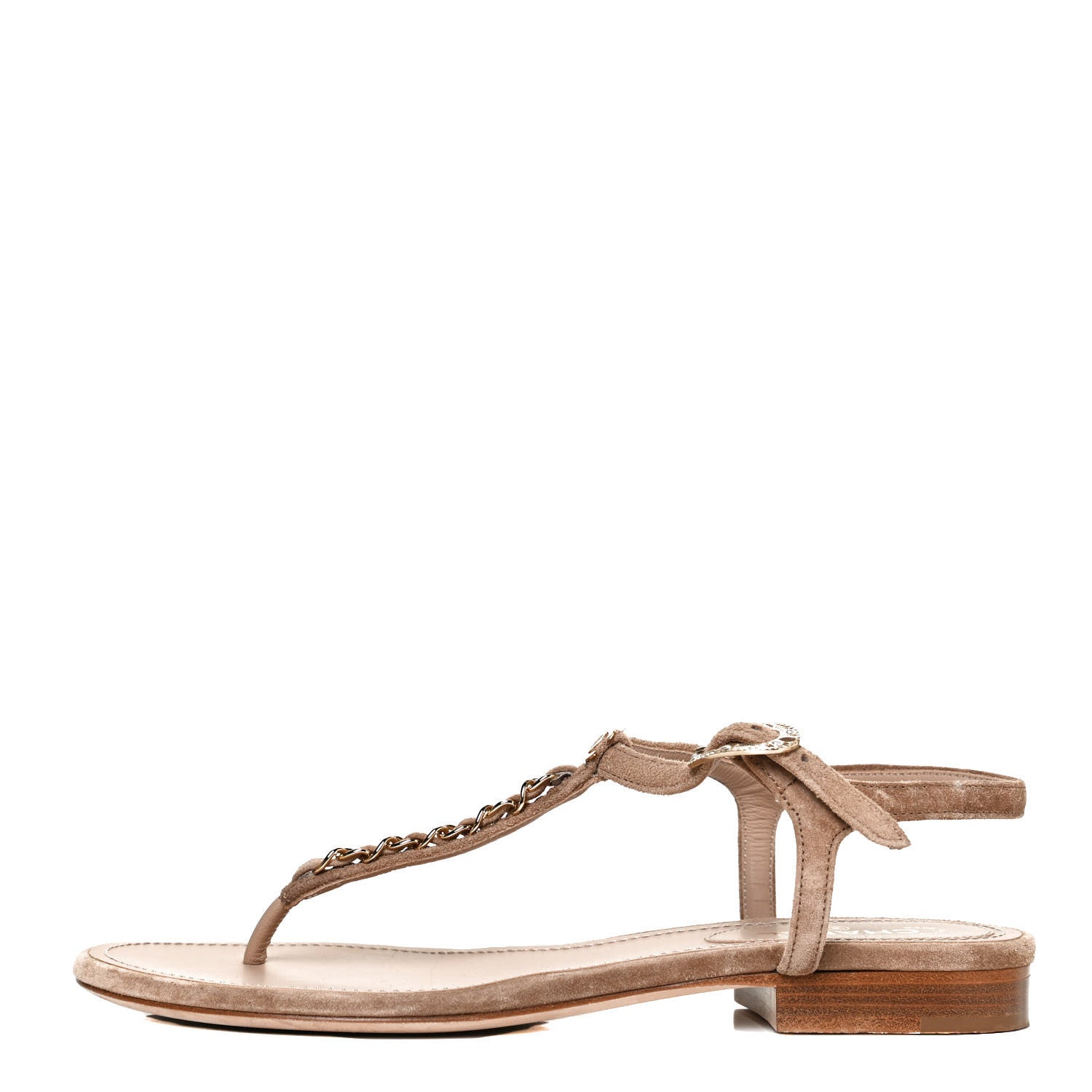 Chanel Suede Calfskin Chain Thong Sandals 36 Beige 1 of 11