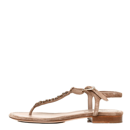 Chanel Suede Calfskin Chain Thong Sandals 36 Beige 1 of 11