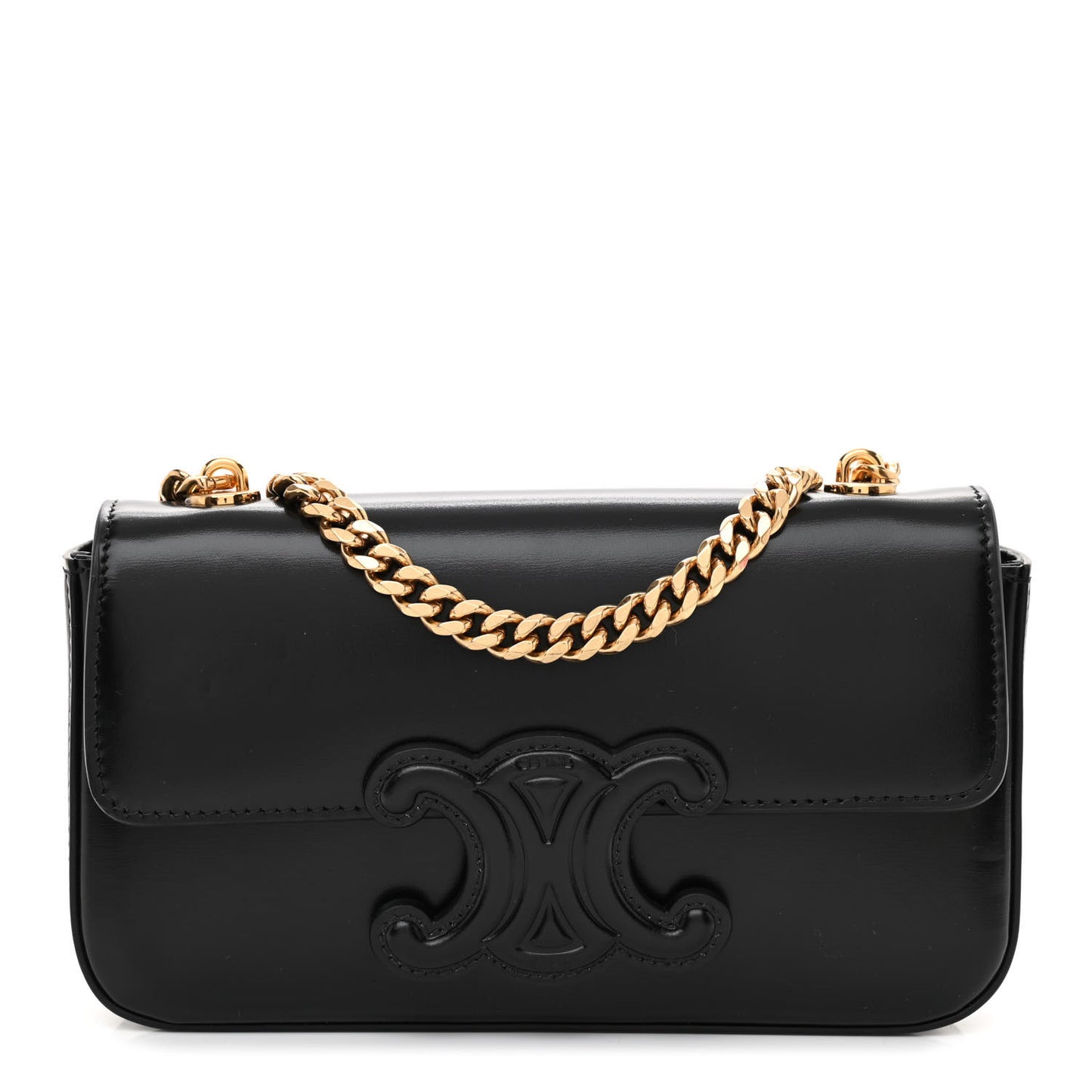 Shiny Calfskin Cuir Triomphe Chain Shoulder Bag Black