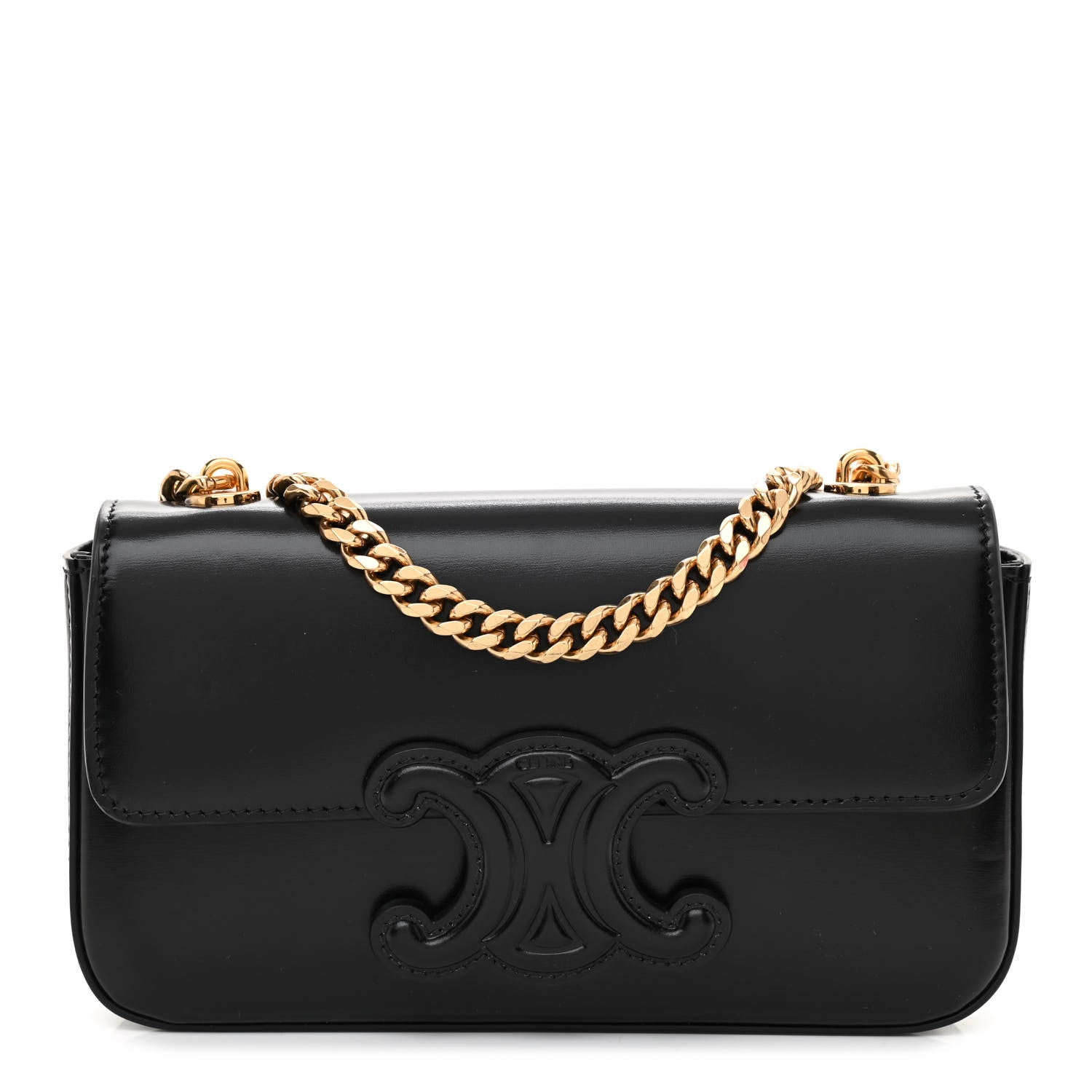 Celine Shiny Calfskin Cuir Triomphe Chain Shoulder Bag Black 1 of 10