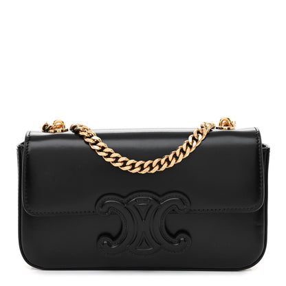 Celine Shiny Calfskin Cuir Triomphe Chain Shoulder Bag Black 1 of 10