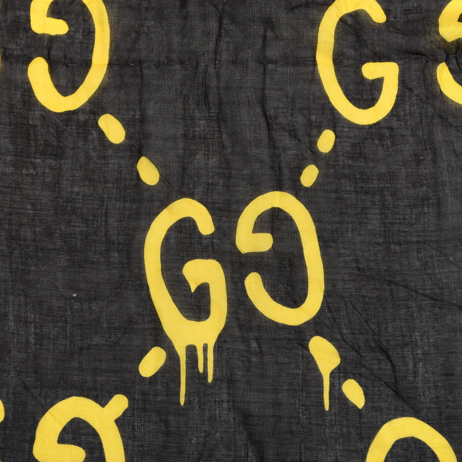 Gucci Modal Silk GG Writers Shawl Black Yellow 3 of 5