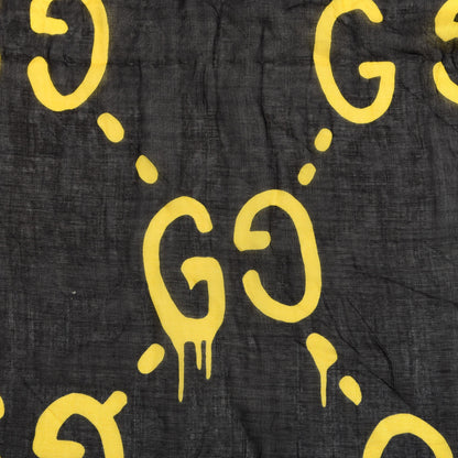 Gucci Modal Silk GG Writers Shawl Black Yellow 3 of 5