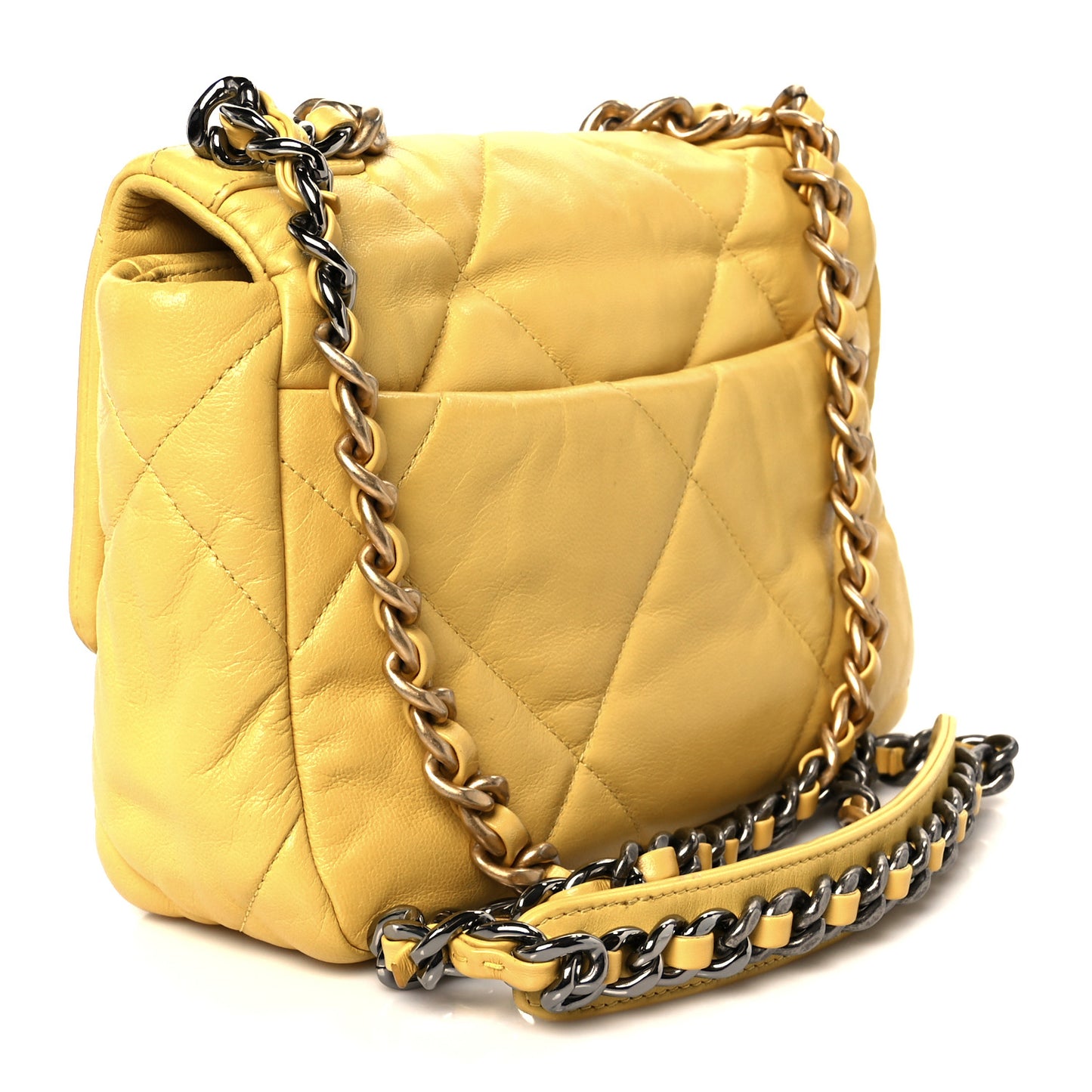 Lambskin Quilted Medium Chanel 19 Flap Yellow