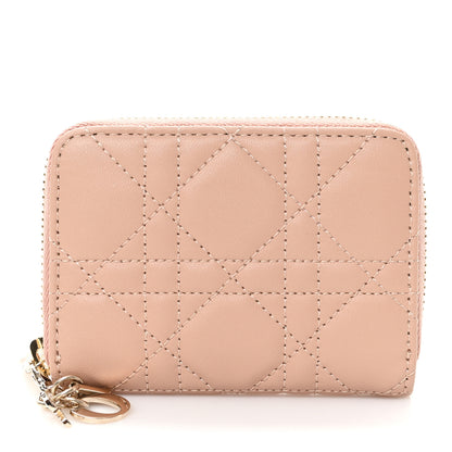 Christian Dior Lambskin Cannage Small Lady Dior Voyageur Coin Purse Rose Des Vents 1 of 8