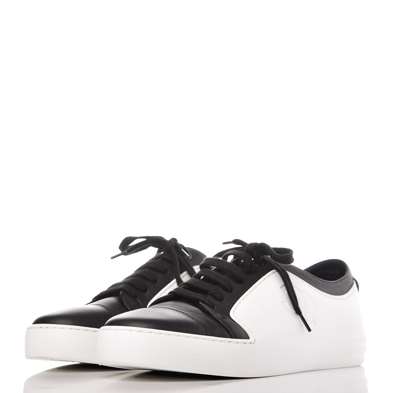 Chanel Calfskin Gum Womens CC Sneakers 41 Black White 3 of 14