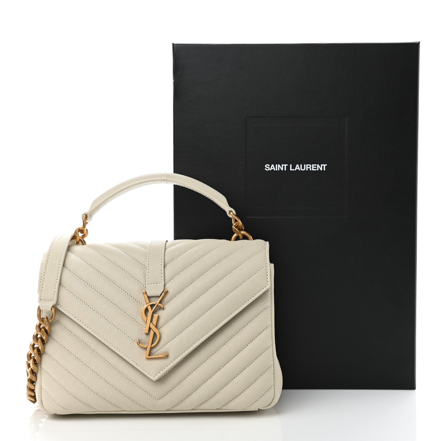 Saint Laurent Sheepskin Matelasse Chevron Monogram Medium College Bag Vintage Blanc 11 of 11