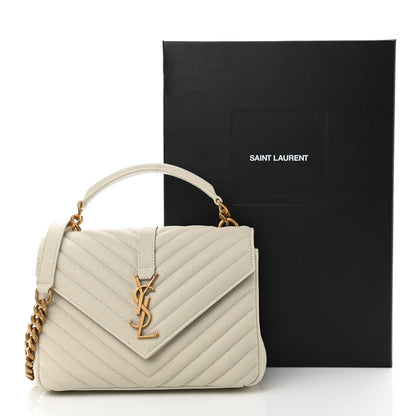 Saint Laurent Sheepskin Matelasse Chevron Monogram Medium College Bag Vintage Blanc 11 of 11